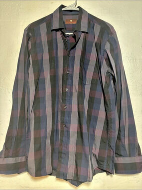 Toscano Men's Plaid Button Down in Blue & Purple Size Medium